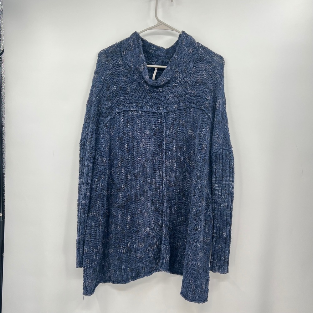 Free People Speckled Blue Chunky Knit Cowl Neck Pullover Sweater Size Small